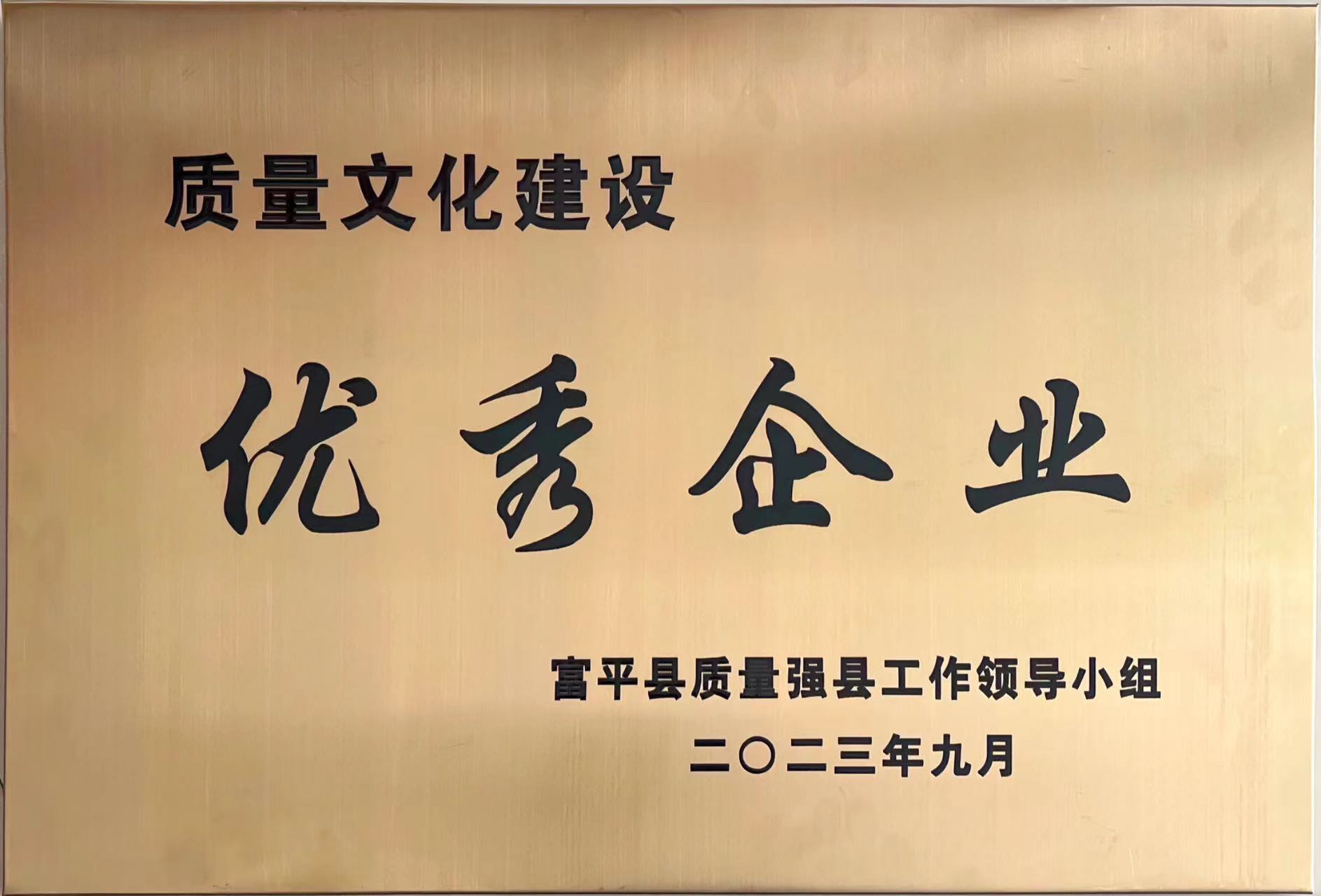 贊！富平公司喜獲富平縣“質(zhì)量文化建設(shè)優(yōu)秀企業(yè)”稱號(hào)